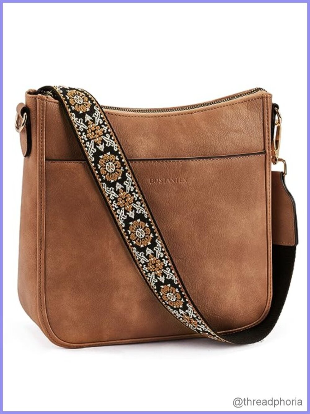 Vegan Leather Hobo Crossbody Bag with Wide Shoulder Strap for Women